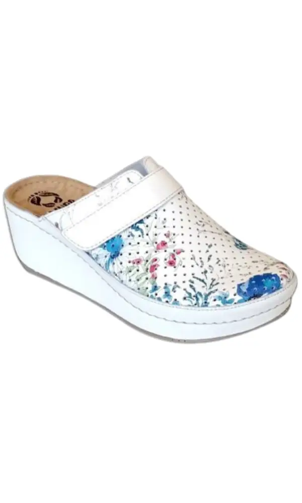 Ženske anatomske klompe 6662 Cvjetno bijele MUBB